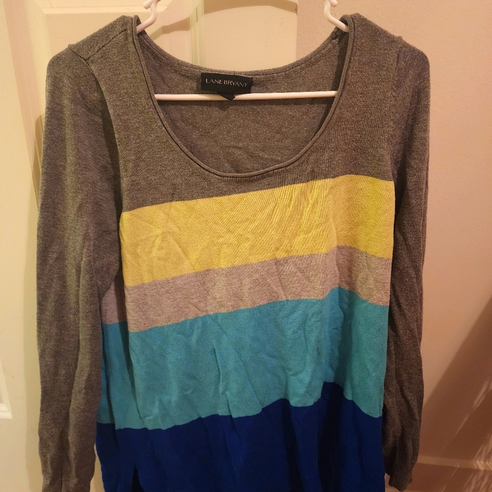 Lane Bryant Women's Striped Long Sleeve Lightweight Sweater Scoop Neck